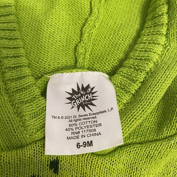 Dr. Seuss THE GRINCH Hooded Unisex Baby 6-9M Sweater Christmas Holiday Halloween - Picture 2 of 6